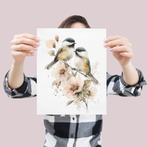 Watercolor Chickadee Bird Portrait Wall Art Print, Unframed - Charming Nature - Picture 4 of 7